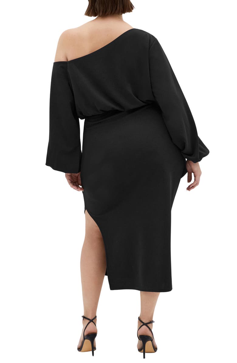 City Chic Alysia Long Sleeve Midi Dress, Alternate, color, Black