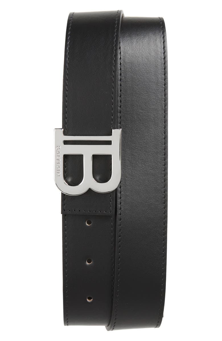 Balmain Logo Buckle Leather Belt, Main, color, 