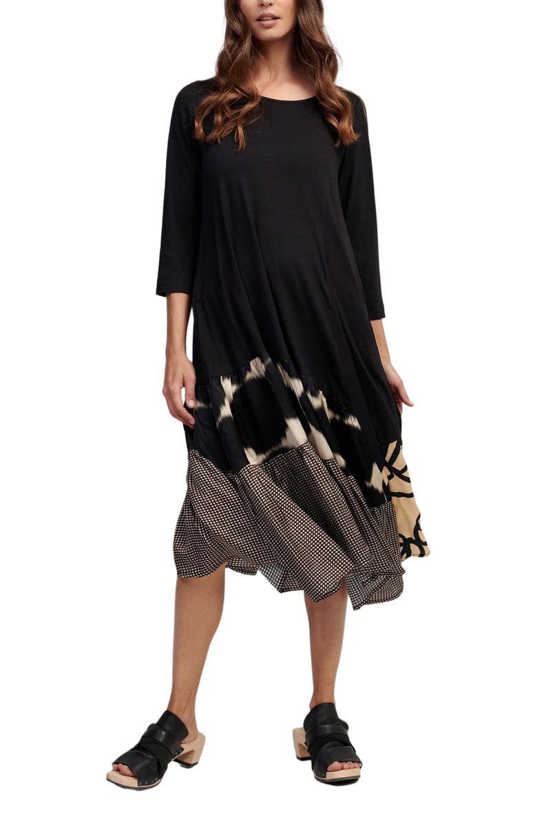 Alembika Tiered mixed media midi dress, Main, color, 