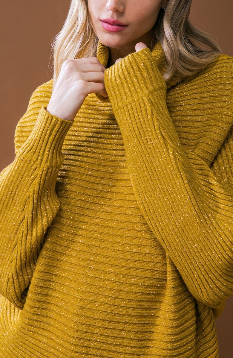 FLYING TOMATO Dolman Sleeve Turtleneck Sweater, Alternate, color, Mustard Metallic