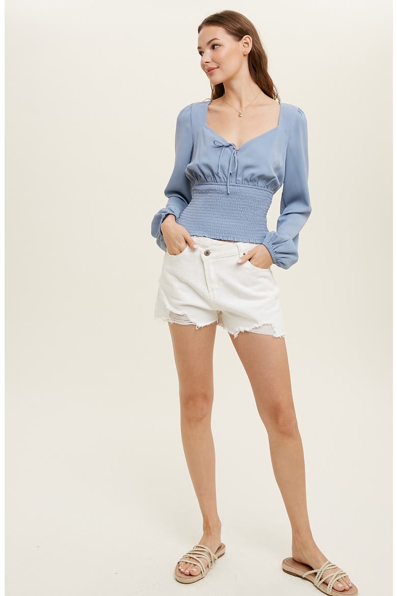 Smocked Waist Top, Alternate, color, MEIDUM BLUE