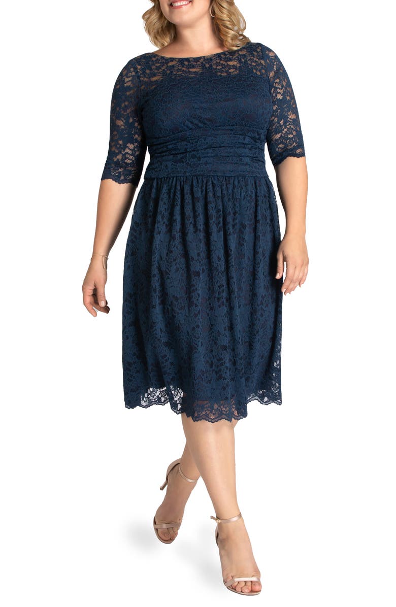 Kiyonna Luna Lace A-Line Dress, Alternate, color, Indigo Blue