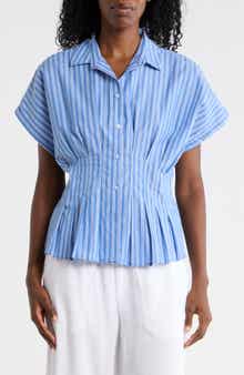 beachlunchlounge Raven Stripe Short Sleeve Button-Up Shirt