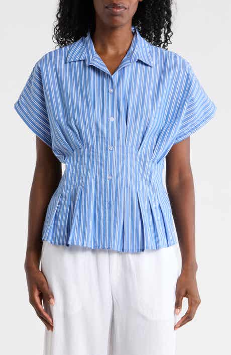 beachlunchlounge Raven Stripe Short Sleeve Button-Up Shirt