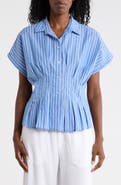beachlunchlounge Raven Stripe Short Sleeve Button-Up Shirt
