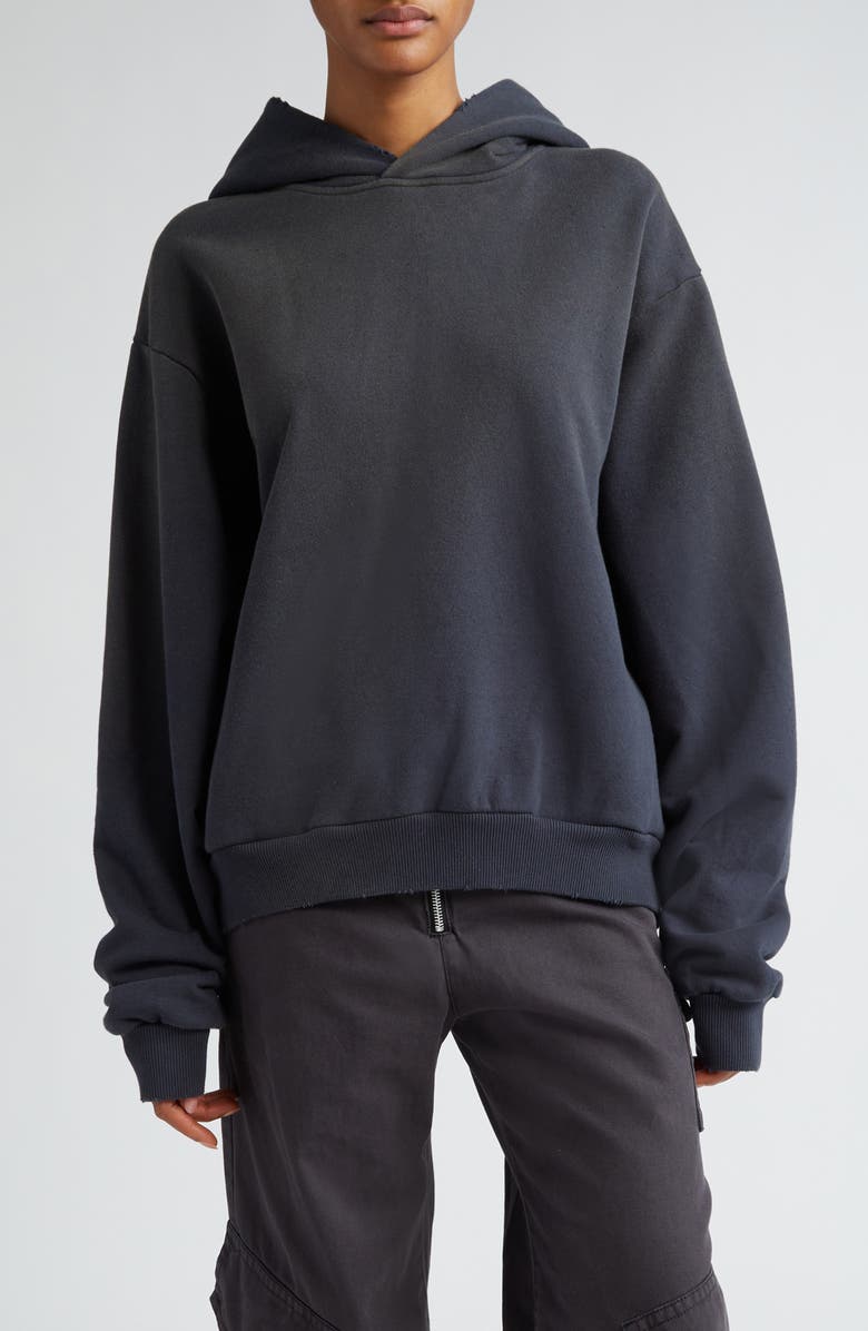 Acne Studios Franziska Distressed Cotton Blend Fleece Logo Graphic Hoodie, Main, color,