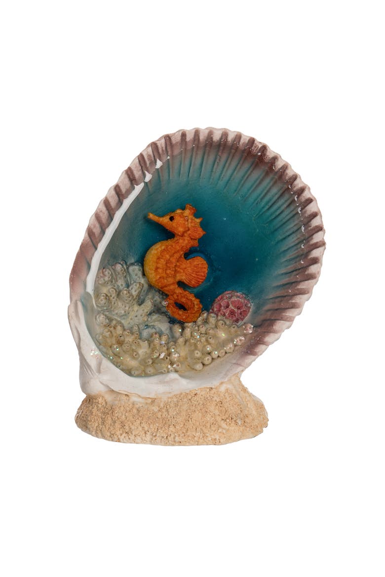 Seahorse In Seashell Figurine, Main, color, Red