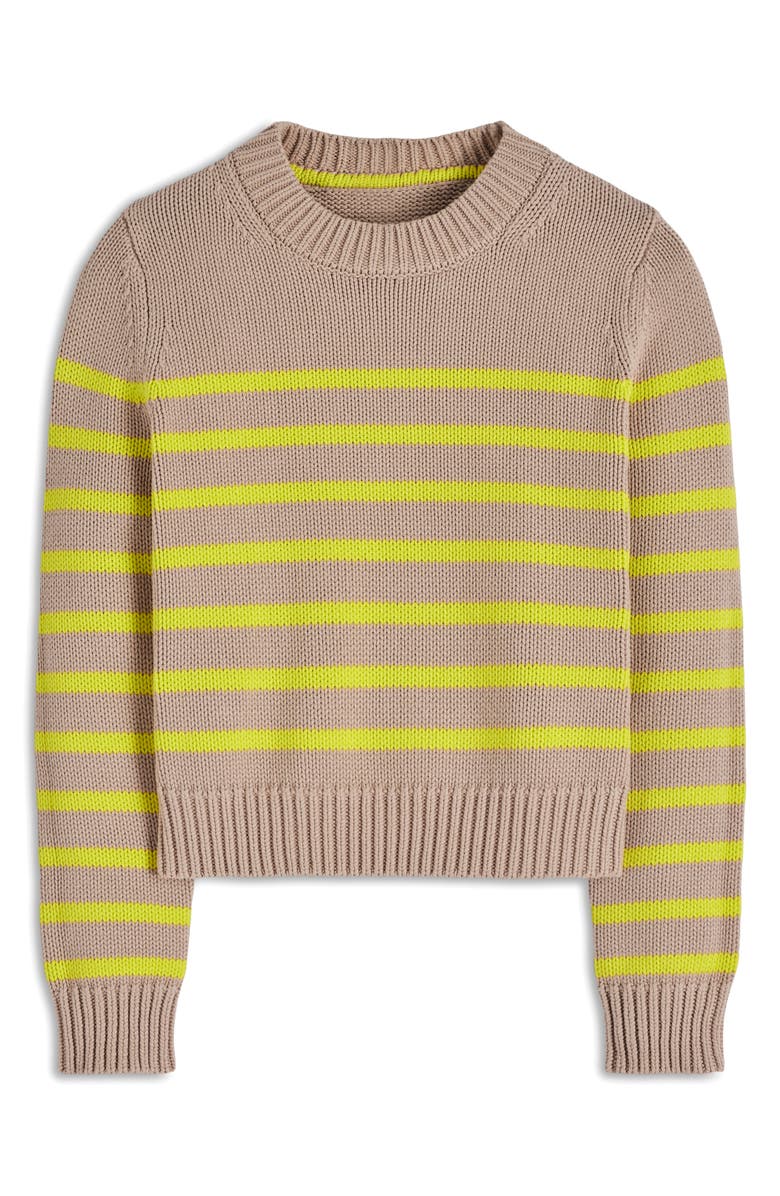 Boden Lucy Stripe Chunky Crop Cotton Sweater, Alternate, color, Camel Melange, Ivory Stripe