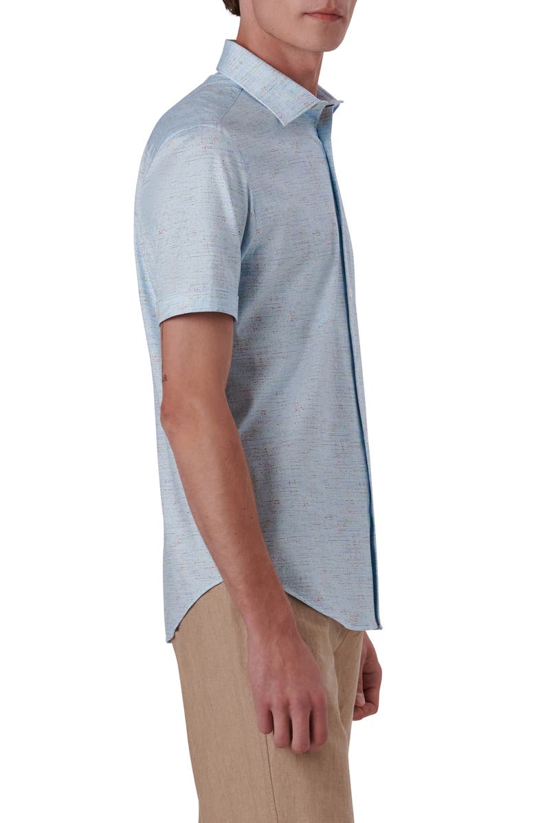 Bugatchi OoohCotton<sup>®</sup> Short Sleeve Button-Up Shirt, Alternate, color, Aqua