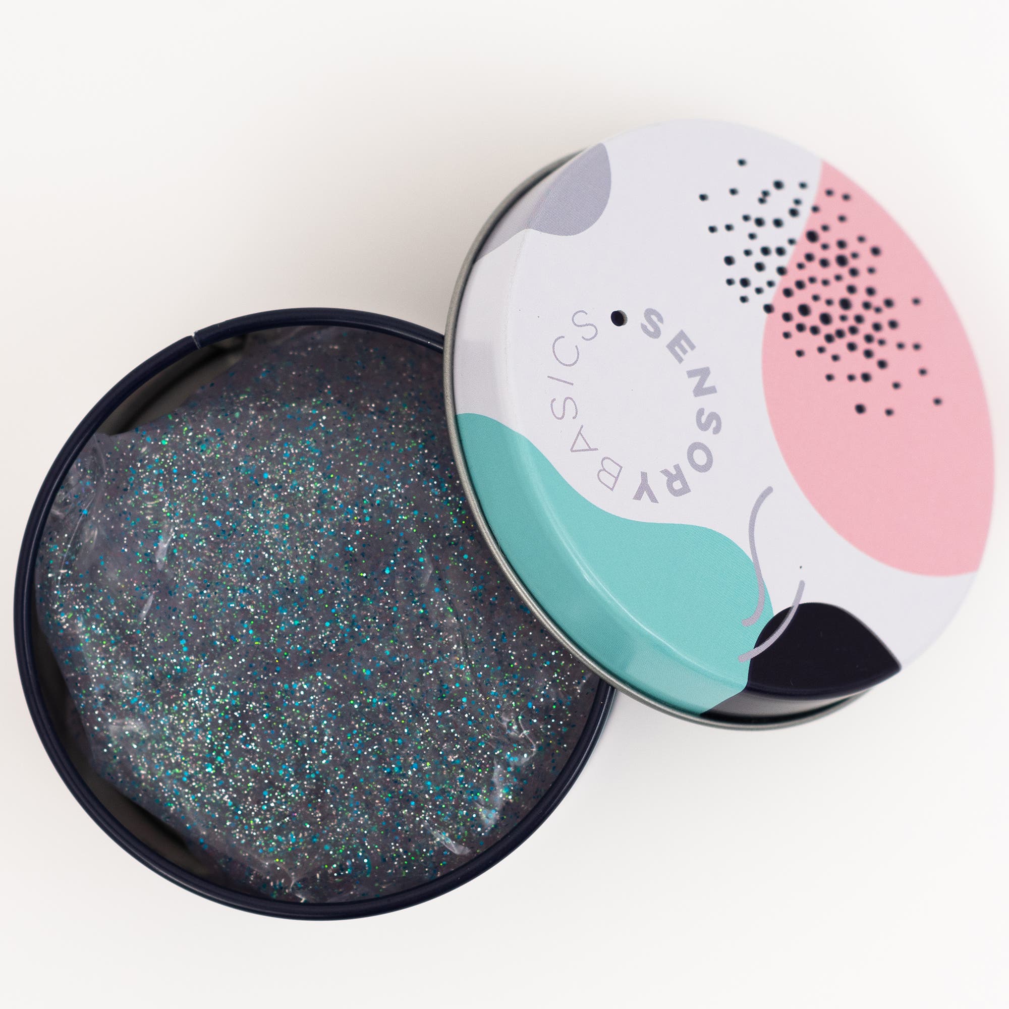Sensory Basics Glitter Putty, 3oz Tin, Shimmer Silicone Slime Sensory Relief in Clear 