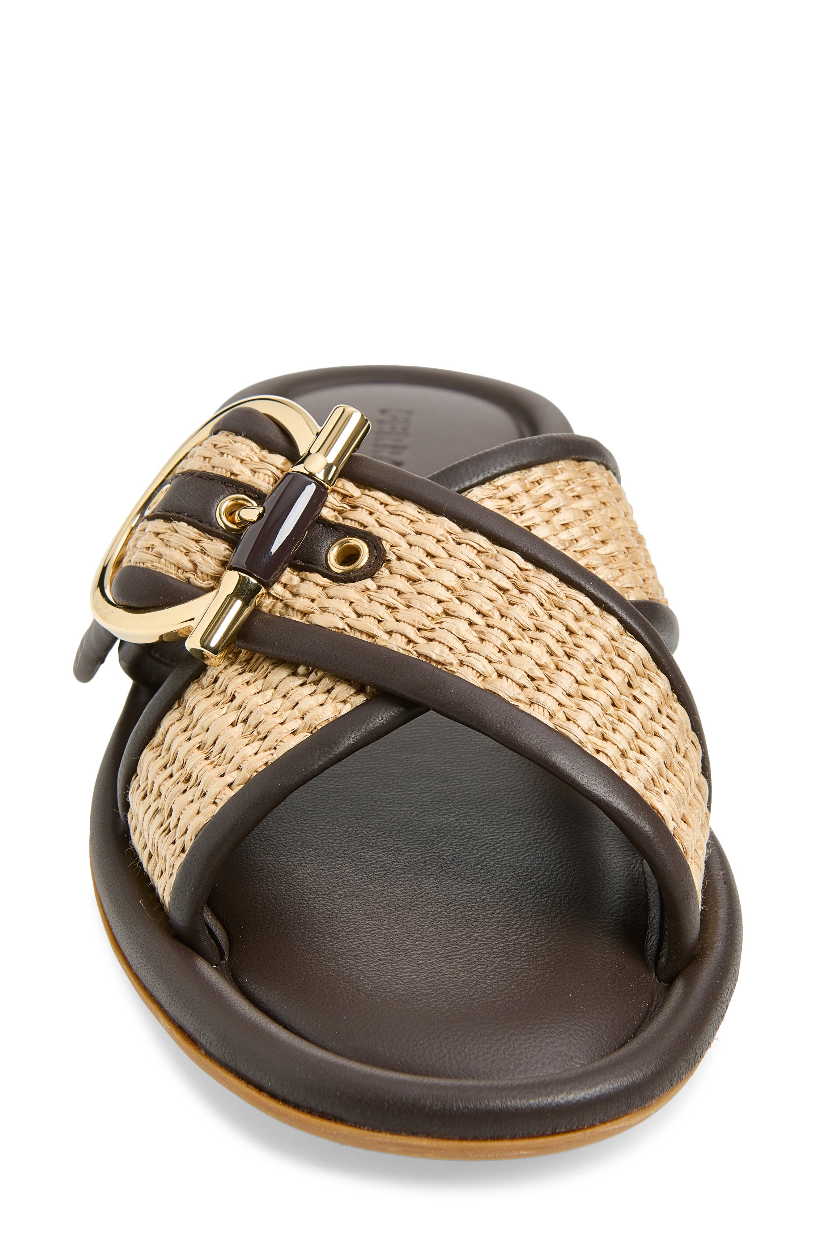 FERRAGAMO Elyzia Raffia Slide Sandal, Alternate, color, Naturale Testa Di Moro