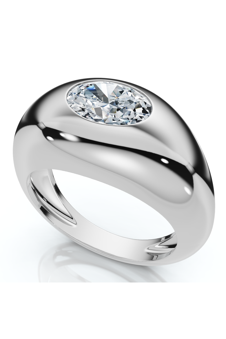 1Ct Sideways Oval Bezel Solitaire Stackable Dome Band Gold Lab Grown, Alternate, color, 10k White Gold