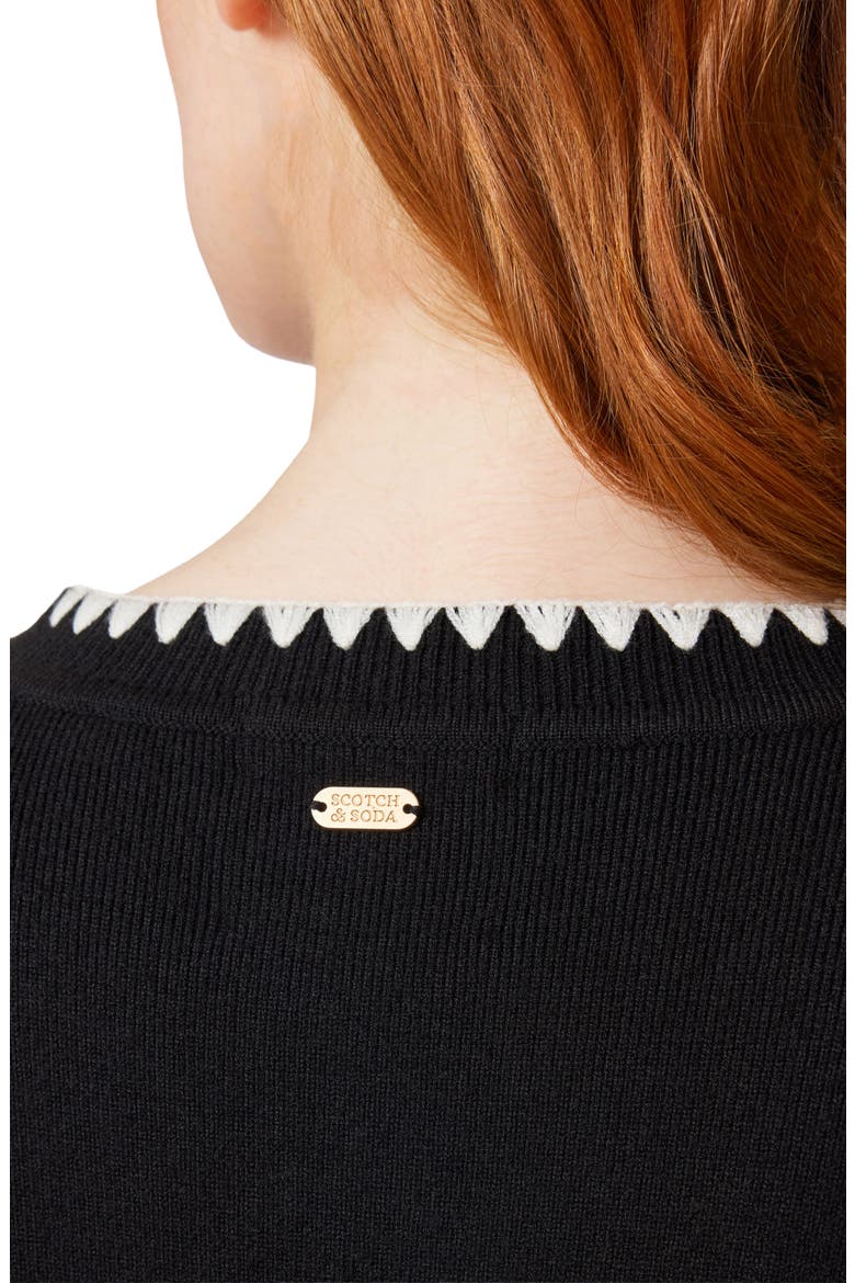 Crochet Trim Cardigan, Alternate, color, BLACK NIGHT / ANTIQUE WHITE