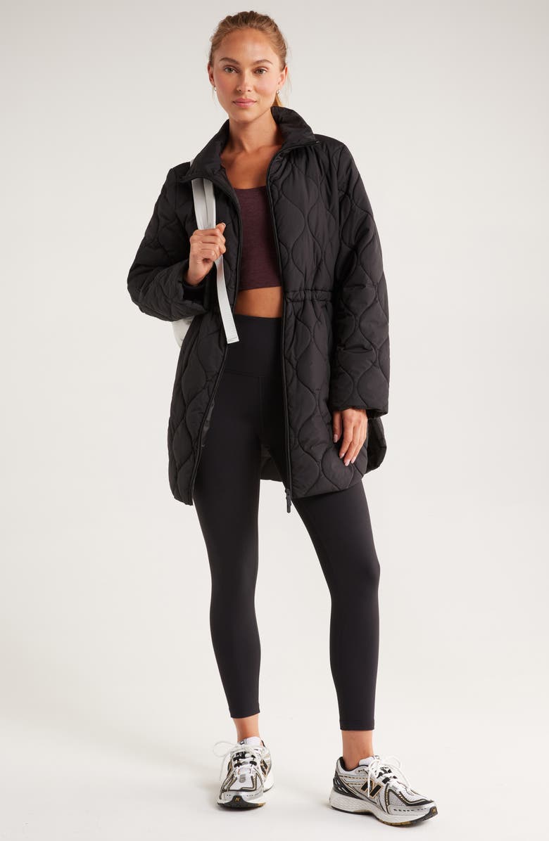 Zella Skyline Longline Quilted Jacket, Alternate, color, Black