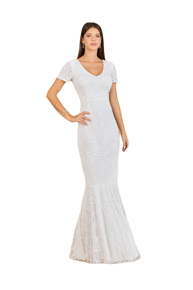 Cap Sleeve Beaded Wedding Gown, Main, color, Ivory
