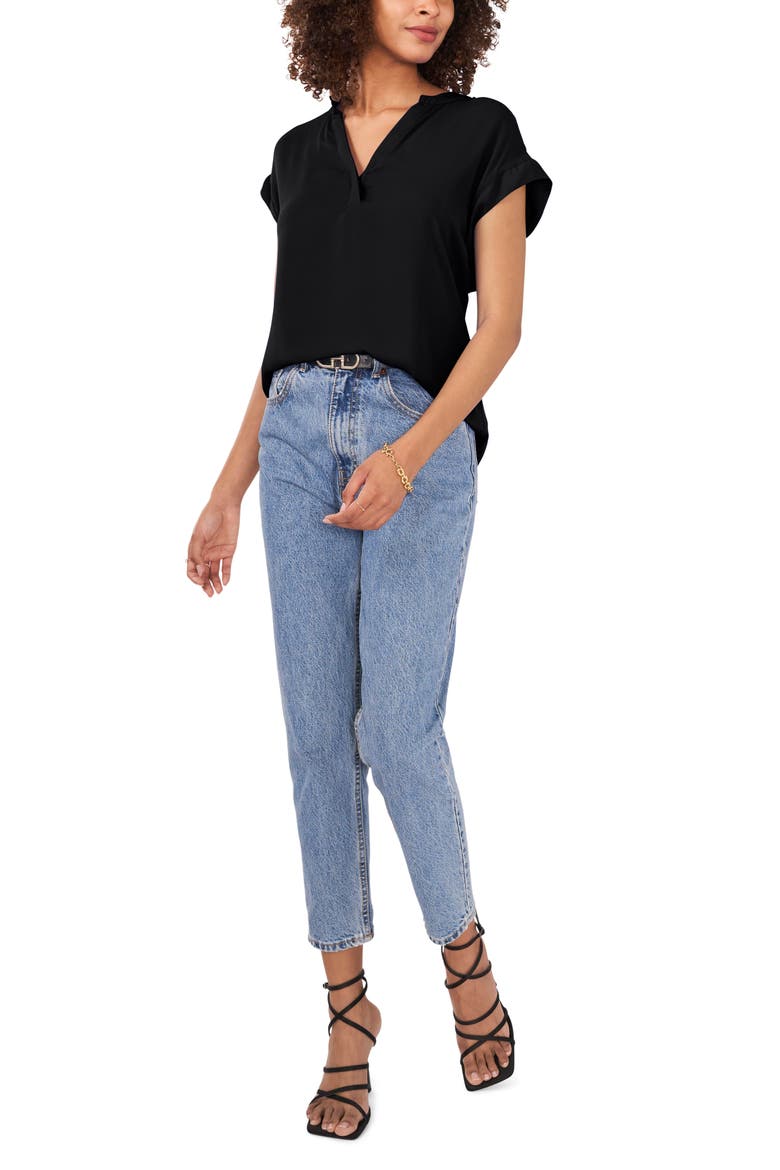Split Neck Georgette Top, Alternate, color, RICH BLACK