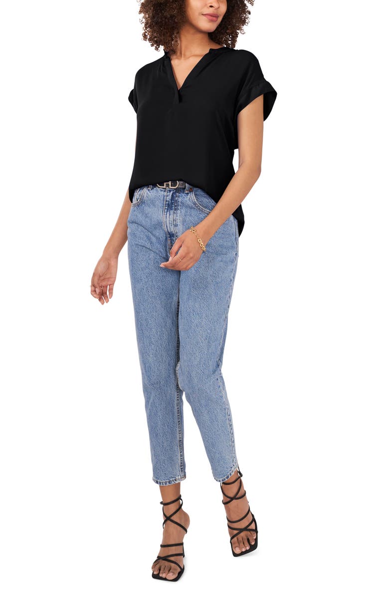 Vince Camuto Split Neck Georgette Top, Alternate, color, Rich Black