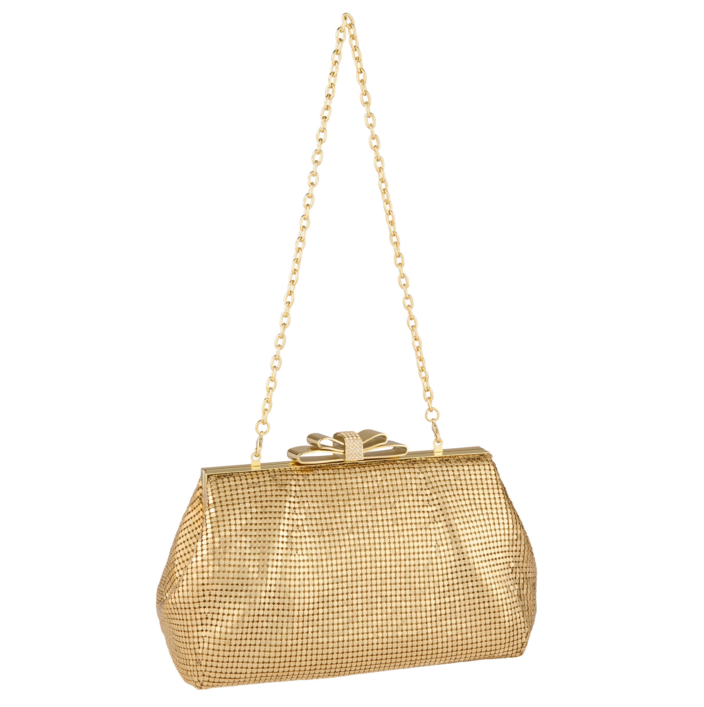 Whiting & Davis Blake Bow Clutch, Alternate, color, Metallic Gold
