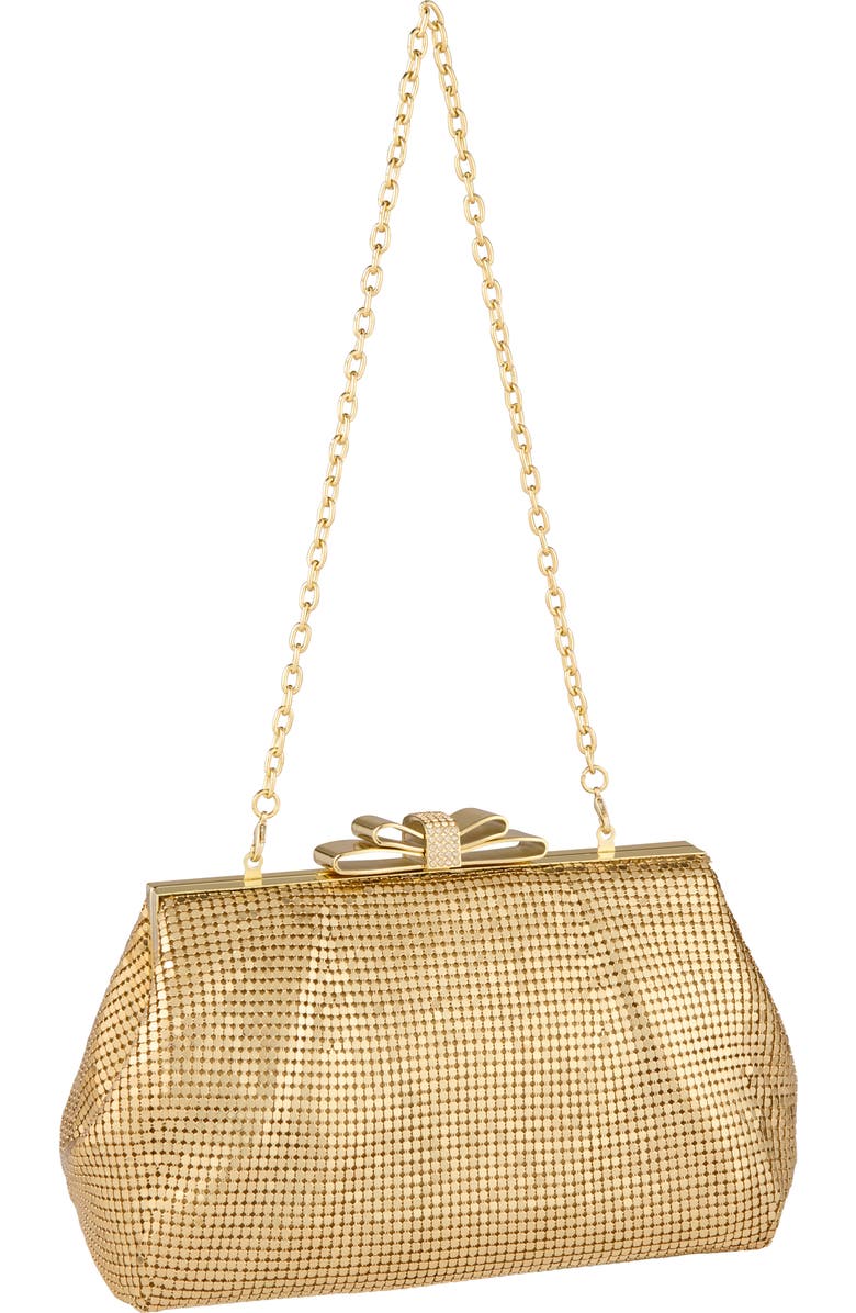 Whiting & Davis Blake Bow Clutch, Alternate, color, Metallic Gold
