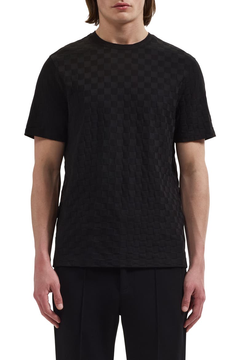 Check Jacquard Mercerized Cotton T-Shirt, Main, color, BLACK