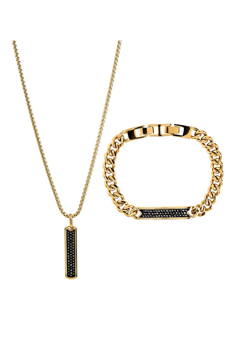 Men's Pavé Crystal Bar Necklace & Bracelet Set, Main, color, BLACK/ GOLD