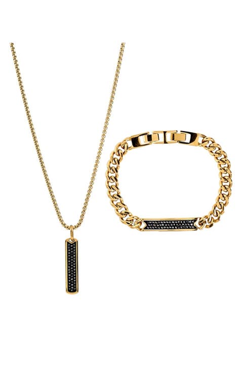 Men's Pavé Crystal Bar Necklace & Bracelet Set