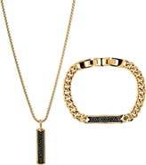 AMERICAN EXCHANGE Men's Pavé Crystal Bar Necklace & Bracelet Set