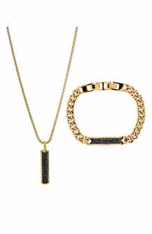 AMERICAN EXCHANGE Men's Pavé Crystal Bar Necklace & Bracelet Set