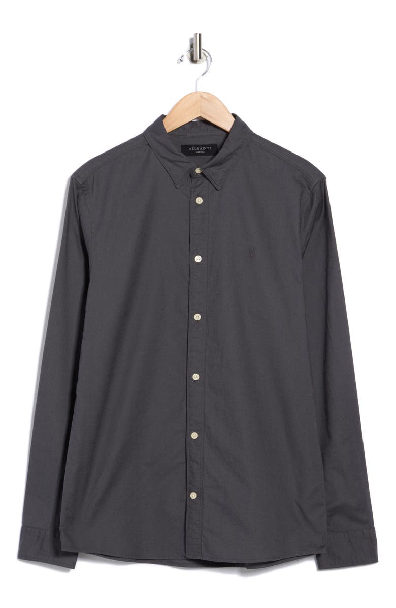 AllSaints Azur Long Sleeve Cotton Button-Up Shirt, Alternate, color, Pipe Grey