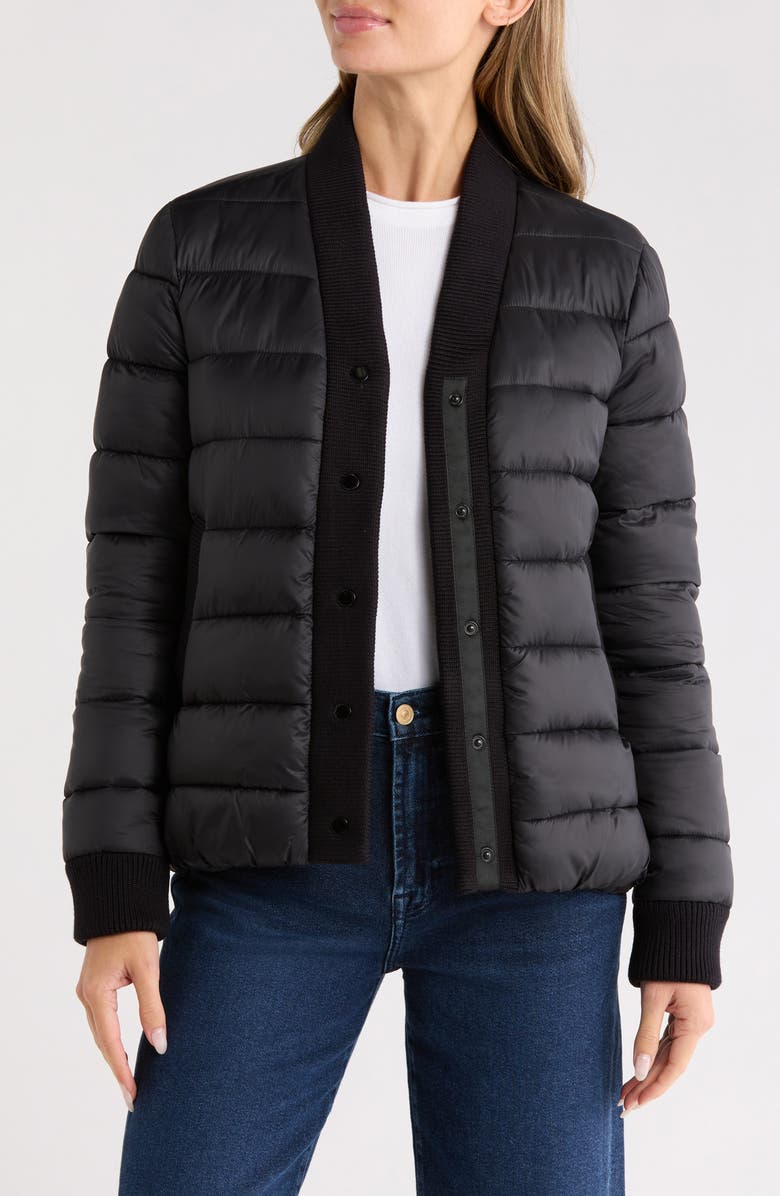 Rebecca Minkoff Water Resistant Ribbed Trim Puffer Jacket, Alternate, color, Black