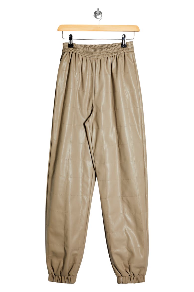 Quilted Faux Leather Jogger Pants, Alternate, color, BEIGE
