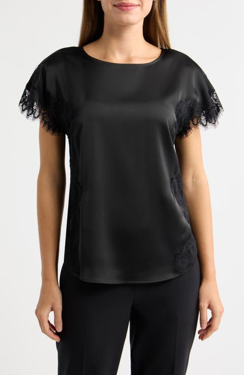 Lace Trim Satin Top