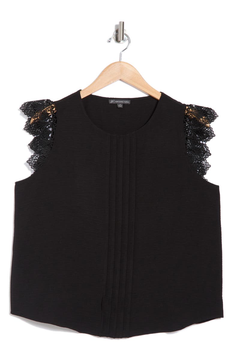 Adrianna Papell Lace Flutter Sleeve Top, Alternate, color, Black