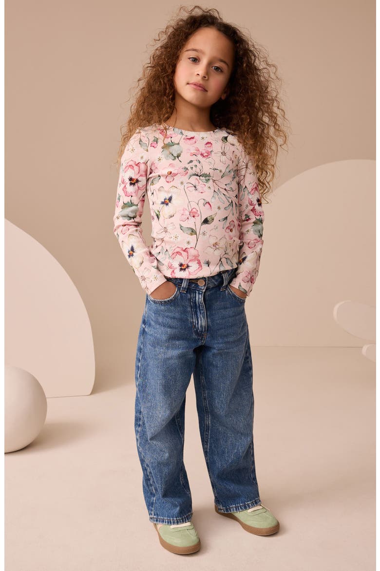 Kids' Floral Print Rib Long Sleeve Top, Alternate, color, PINK