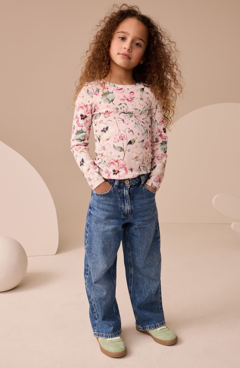 NEXT Kids' Floral Print Rib Long Sleeve Top, Alternate, color, Pink
