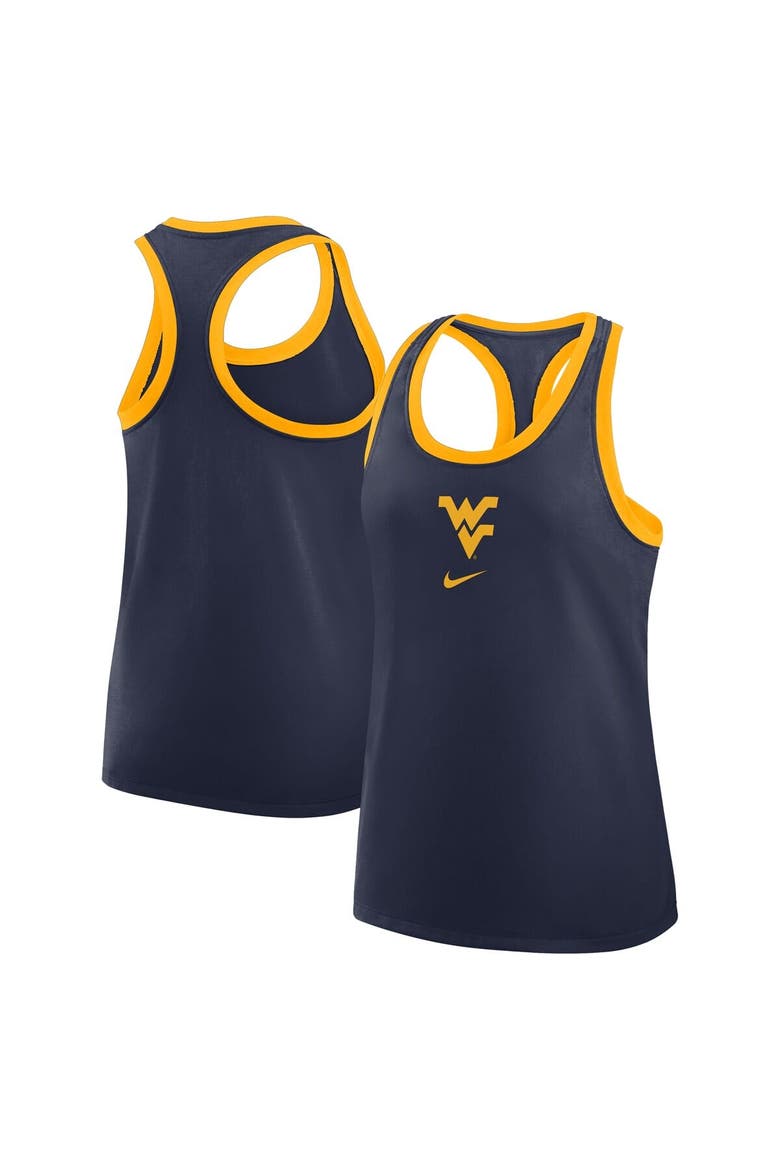 Women's Nike Navy West Virginia Mountaineers Primetime Tri-Blend Racerback Tank Top, Alternate, color, Navy