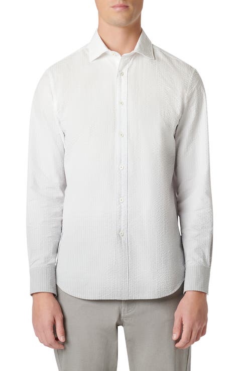 Axel Shaped Fit Woven Seersucker Cotton Button-Up Shirt