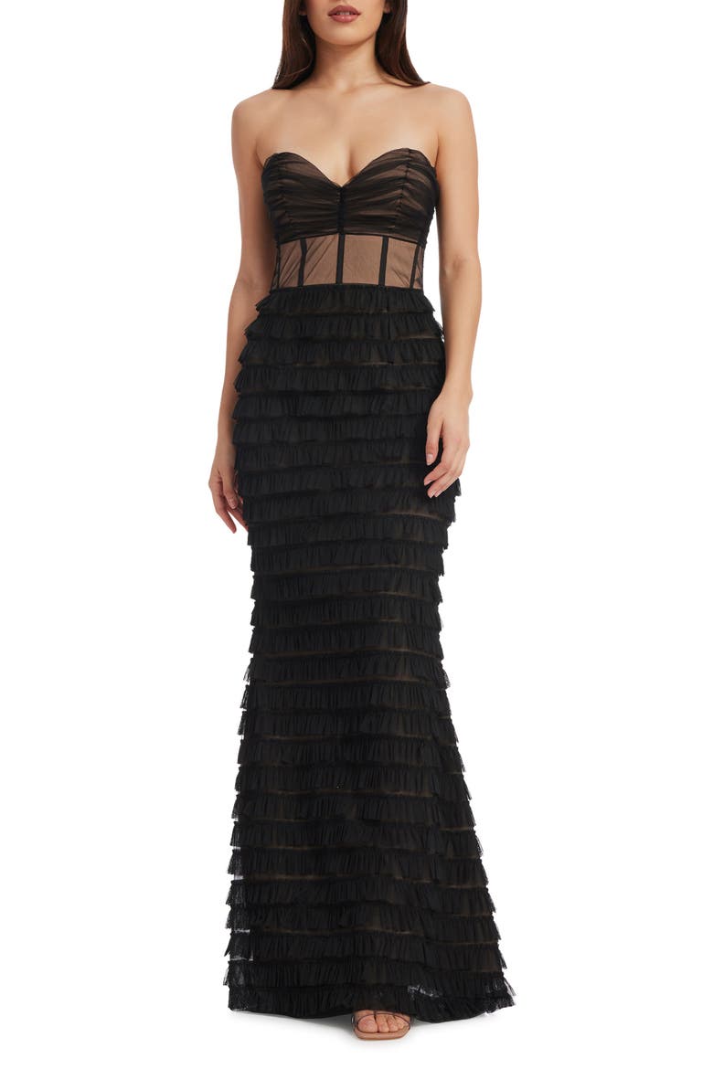 Grace Strapless Illusion Bodice Mermaid Gown, Main, color, BLACK NUDE