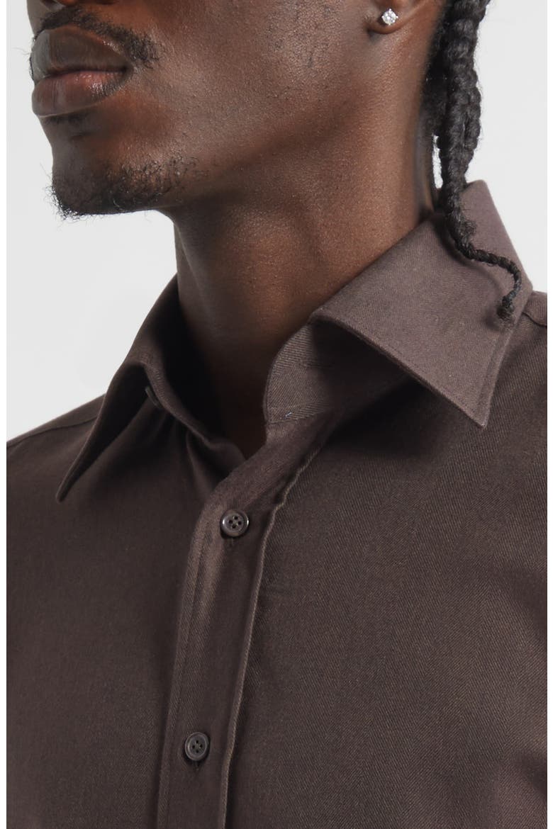 Lecce Point Collar Flannel Button-Up Shirt, Alternate, color, 260C - DARK BROWN