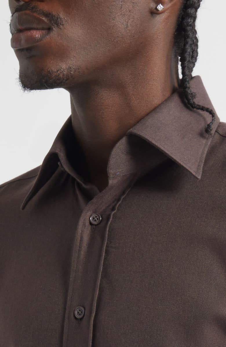 Thom Sweeney Lecce Point Collar Flannel Button-Up Shirt, Alternate, color, 260C - Dark Brown