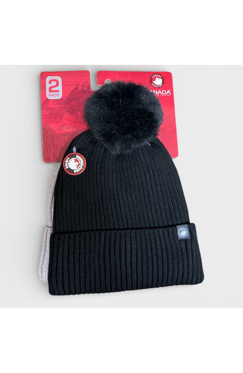 CANADA WEATHER GEAR 2-Pack Thermal Plush Lined Beanies, Alternate, color, Black/Grey
