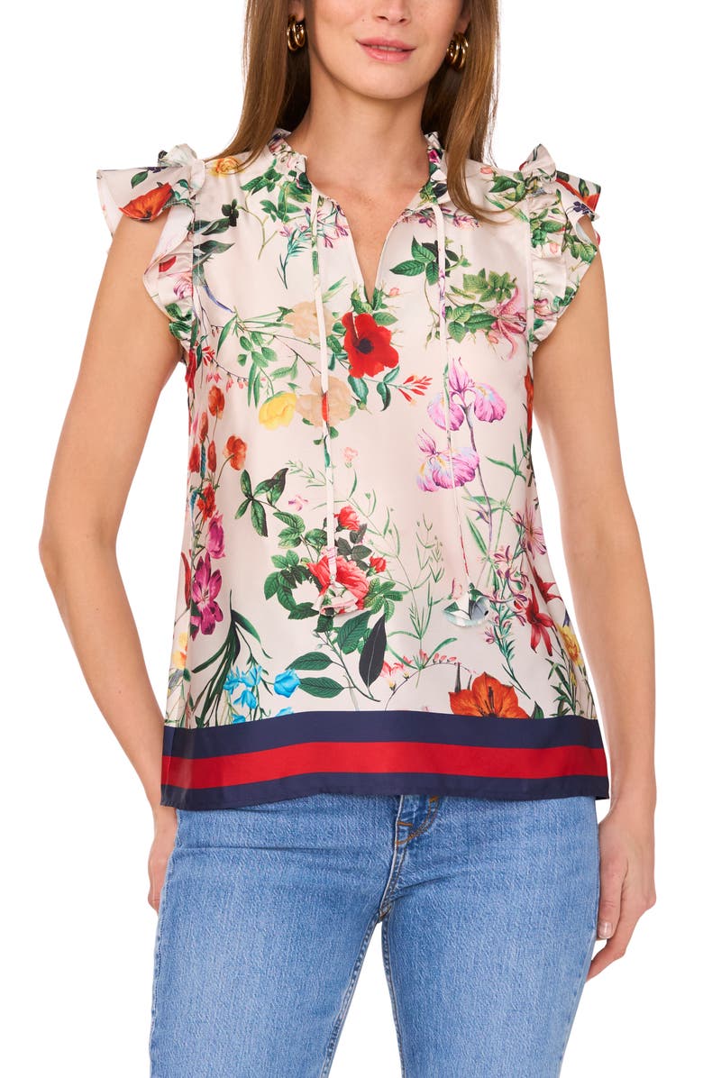 Vince Camuto Floral Flutter Sleeve Top, Main, color, Multi
