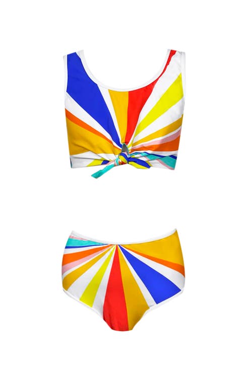 Kids' Rainbow Striped Knot Detail Two-Piece Bikini