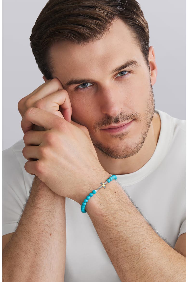 Men's Anthem Cross Turquoise Beaded Stretch Bracelet, Alternate, color, SILVER