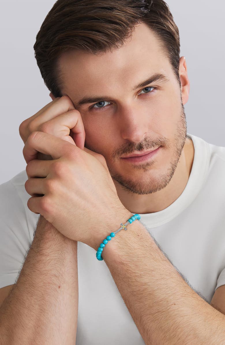 LAGOS Men's Anthem Cross Turquoise Beaded Stretch Bracelet, Alternate, color, Silver
