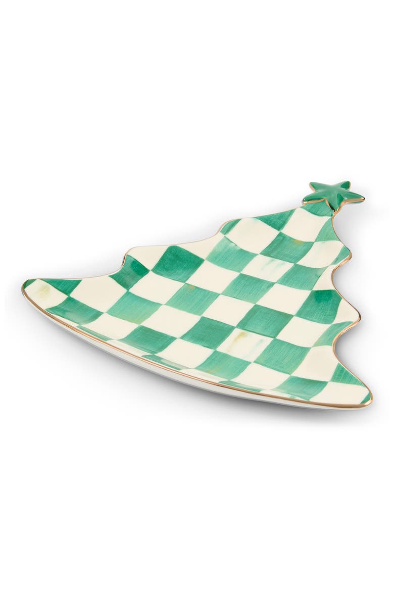Emerald Check Christmas Tree Trinket Tray, Alternate, color, GREEN