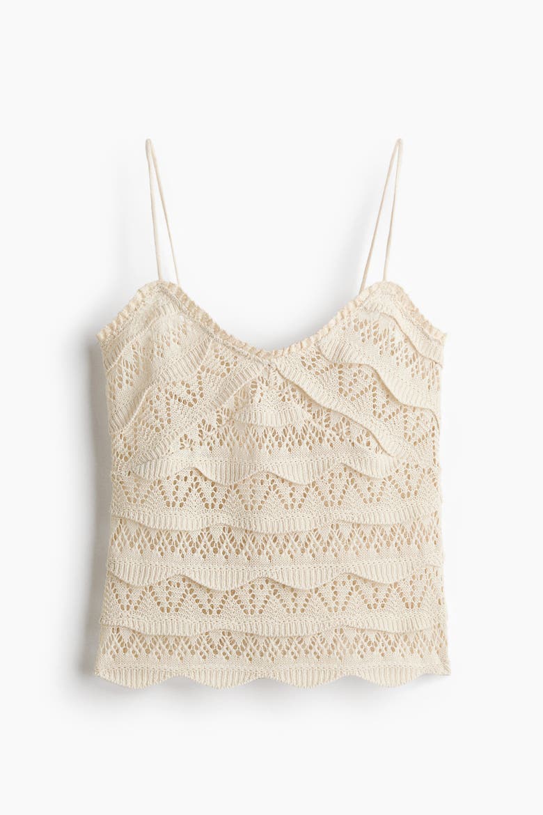 Pointelle-knit Strappy Top, Alternate, color, Light beige