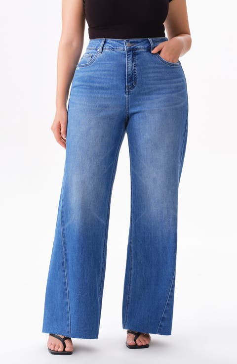 High Waist Raw Hem Wide Leg Jeans
