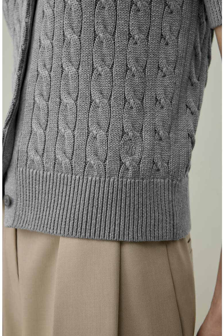Silk-Cotton Cable-Knit Cardigan, Alternate, color, Medium Heather Gray