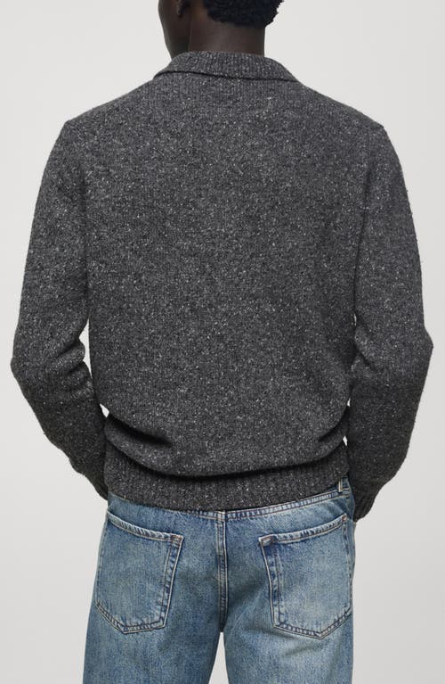 Mango Marbled Wool Blend Knit Polo Sweater In Gray
